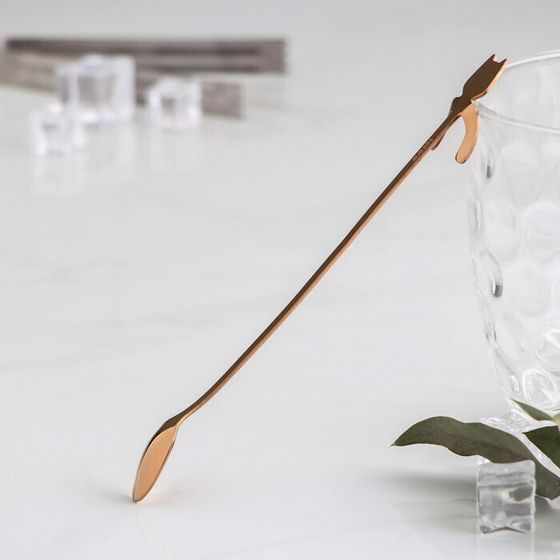 !09 Набор 2 штуки- Ложка барная из нержавеющей стали «Котик», 20×3,3×1,5 см, цвет бронзовый