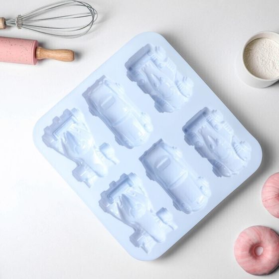 !09 Силиконовая форма для выпечки «Гонки», 29,5×27 см, 6 ячеек (11,5×6,5 см), цвет МИКС