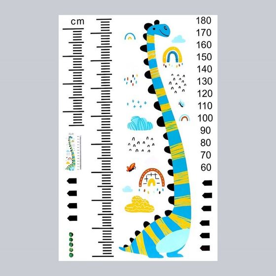 Наклейка пластик интерьерная цветная ростомер &quot;Динозаврик Ноа&quot; 60x90 см