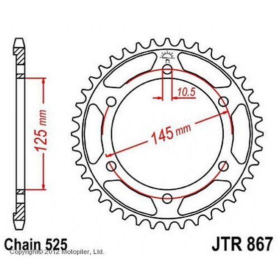 Звезда ведомая JTR867-44, R867-44, JT sprockets, цепь 525, 44 зубья