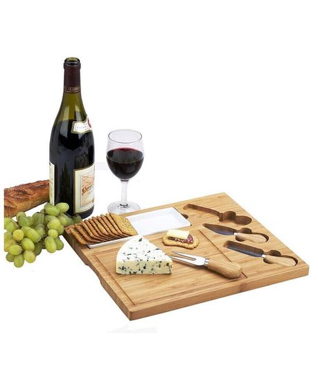 Celtic Bamboo Cheese Board with Ceramic Dish and 3 Cheese Tools