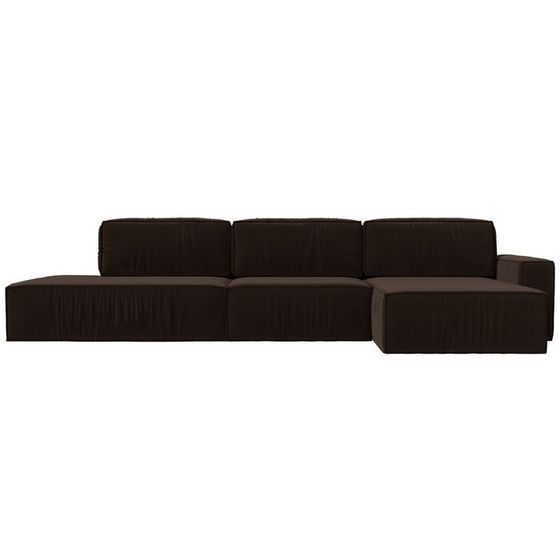 Угловой диван «Прага модерн лонг», правый угол, еврокнижка, микровельвет, цвет коричневый