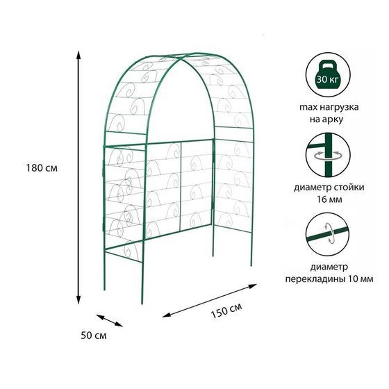 Арка садовая, 180 × 150 × 50 см, для вьющихся растений, металлическая, зелёная, «Беседка»