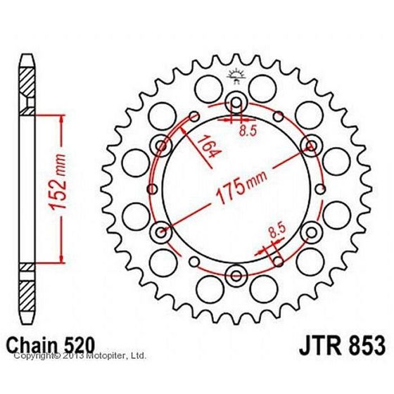 Звезда ведомая JT sprockets JTR853-43, цепь 520, 43 зубья