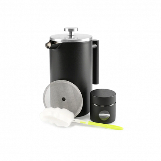 Набор стальной френч пресс 1000мл  баночка для чая/кофе BLACK EDITION