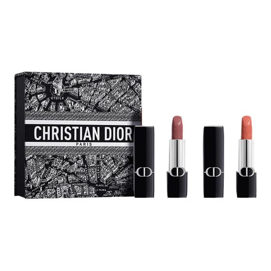 DIOR Paris Map Limited Satin Blue Gold Lipstick Gift Box Set Easy To Blend Complexion 3.5g*2