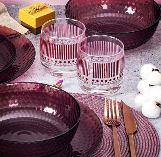 Набор столовый ИДИЛЛИЯ ЛИЛАК 16пр со стаканами РОМБ ЛИЛАК 310мл
