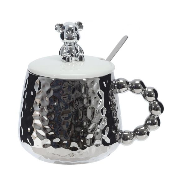 Кружка с крышкой и ложкой, 400 мл, L14 W10 H13 см, цвет микс