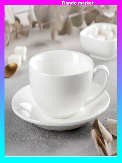 !09 Чайная пара фарфоровая Wilmax Olivia, 2 предмета: чашка 250 мл, блюдце d=15 см, цвет белый