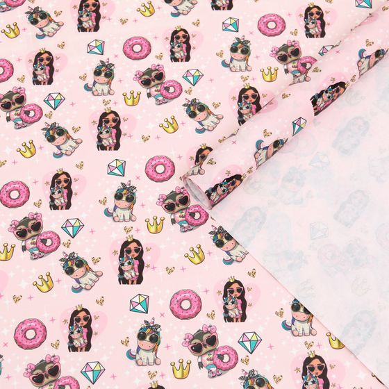 !09 Бумага (набор 3 листа) упаковочная глянцевая «Леди с единорогом», 70 × 100 см.