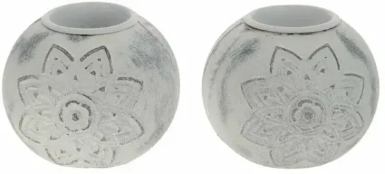 !09 Набор из 2-х подсвечников и декоративных камней на подставке, L36 W12 H8 см