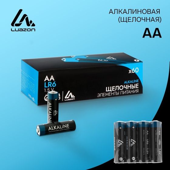 Батарейка алкалиновая (щелочная) Luazon, AA, LR6, спайка, 4 шт