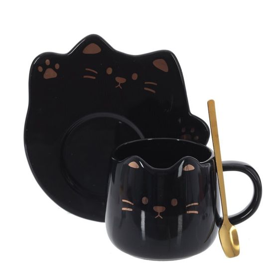 Кружка с блюдцем и ложкой, 300 мл, L16 W15 H10 см