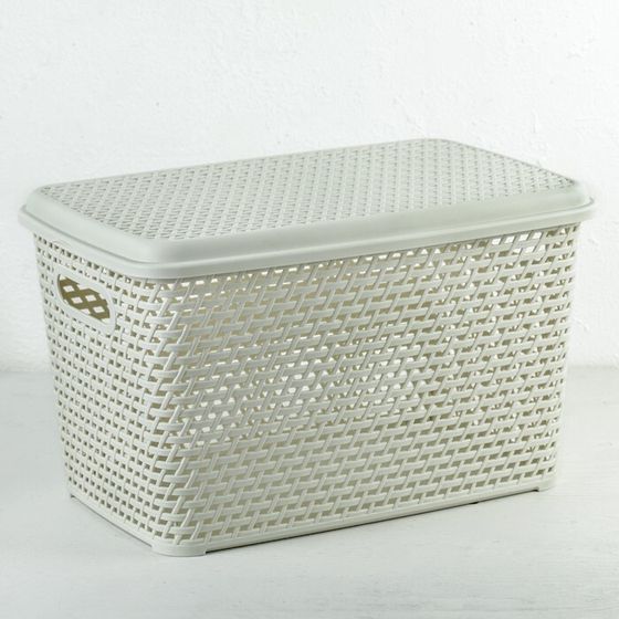 Ящик для хранения с крышкой «Ротанг», 23 л, 45×30×26,5 см, цвет белый