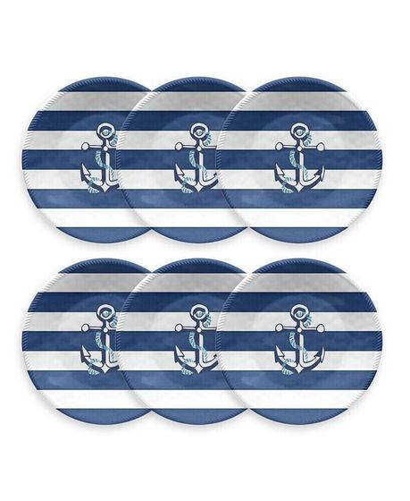 Nautical Anchor 6-Piece Salad Plate Set, 8.5&quot;