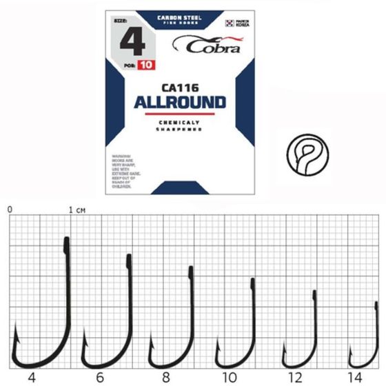 Крючки Cobra ALLROUND, серия CA116, № 10, 10 шт.