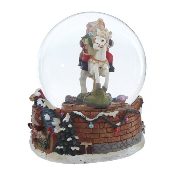 Фигурка декоративная &quot;Дед Мороз на лошадке&quot; в стекл шаре (ключ,муз), D 14 см, L15 W16 H18,5 см