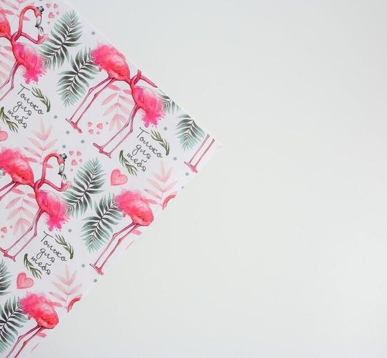 !Бумага упаковочная 3 листа глянцевая «Влюбленные фламинго», 70 × 100 см.