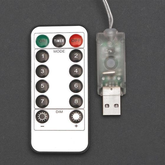 !09 Гирлянда «Занавес» 2.8 x 3 м роса на крючках, с пультом, IP20, серебристая нить, 300 LED, свечение белое, 8 режимов, USB