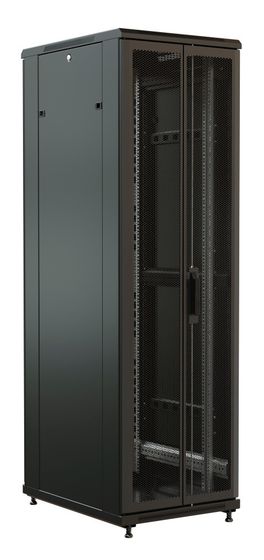 Шкаф коммутационный WRline (WR-TT-2266-DD-RAL9004) напольный 22U 600x600мм пер.дв.перфор.2ств. задн.дв.перфор.2-хст. 2 бок.пан. направл.под винты 800