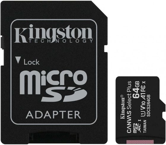 Карта памяти microSDXC 64Gb Kingston SDCS2/64Gb Canvas Select Plus + адаптер