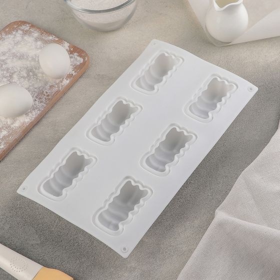 !09 Форма для муссовых десертов и выпечки «Любовь», 29,5×17×3,5 см, 6 ячеек, 8×5 см, цвет белый