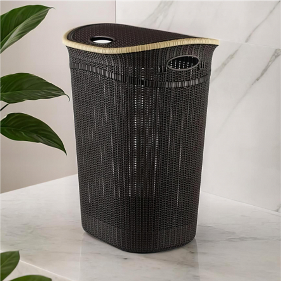 Корзина для белья 52л с крышкой коричневая