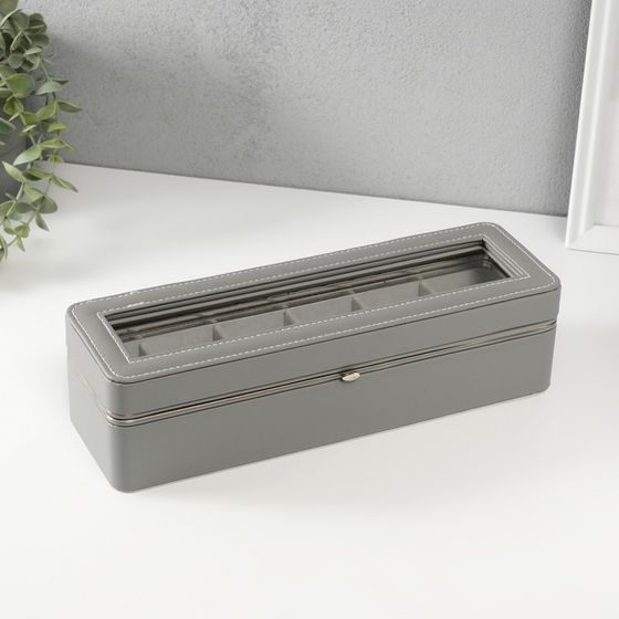 Шкатулка для часов 6 отделений «Серая», искусственная кожа, 9.5×30.5×8 см