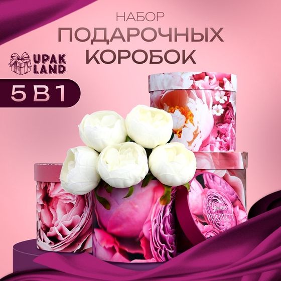 Набор шляпных коробок для цветов 4 в 1, упаковка подарочная, «Пионы», 20 × 17.5 - 16×14 см