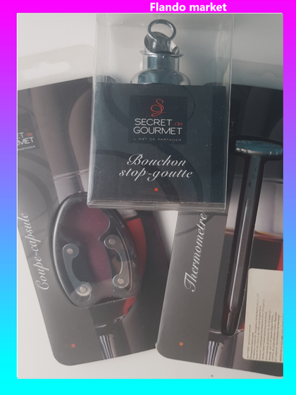 !09 Набор барных аксессуаров 3 предмета:Термометр винный + Ключ для открывания бутылок+Пробка для бутылок