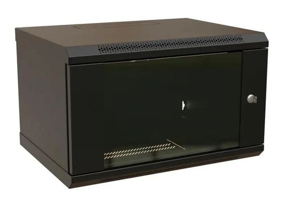 Шкаф коммутационный WRline (WR-TW-0945-GP-RAL9004) настенный 9U 600x450мм пер.дв.стекл 2 бок.пан. направл.под винты 60кг черный 350мм 500мм IP20 стал