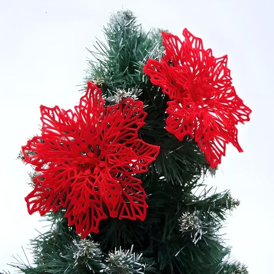 !09 Украшение ёлочное "Резной цветок" (набор 2 шт) 8,5 см, цвет красный