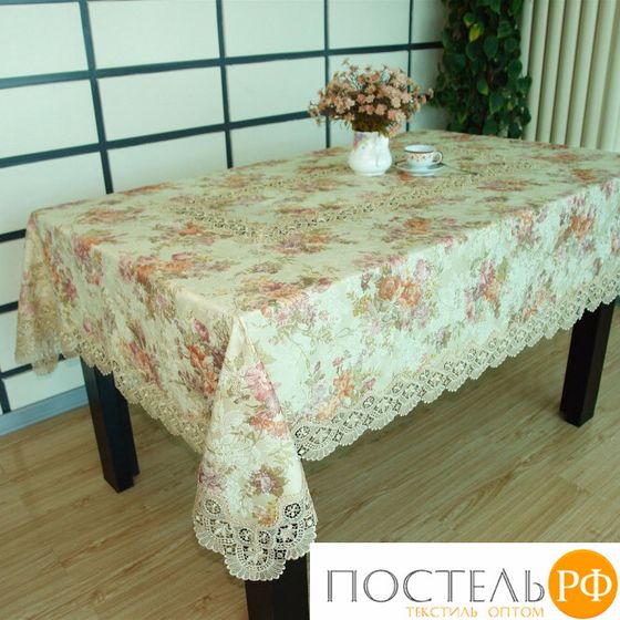 Скатерть &quot;Карвен&quot; цветная с гипюром 150*180 М 613-2 крем (арт. М 613-2)