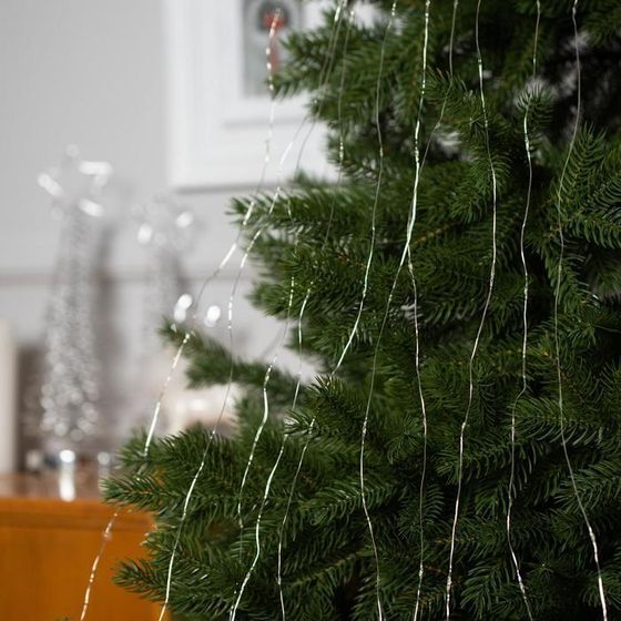 !09 Гирлянда «Конский хвост» 10 нитей по 1 м, IP20, серебристая нить, 100 LED, 2 режима, батарейки AAх3 (нет в комплекте), свечение белое