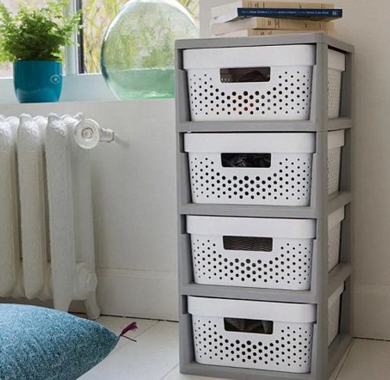 Комод INFINITY KNOCK DOWN 4x11л серый/белый перфорированный