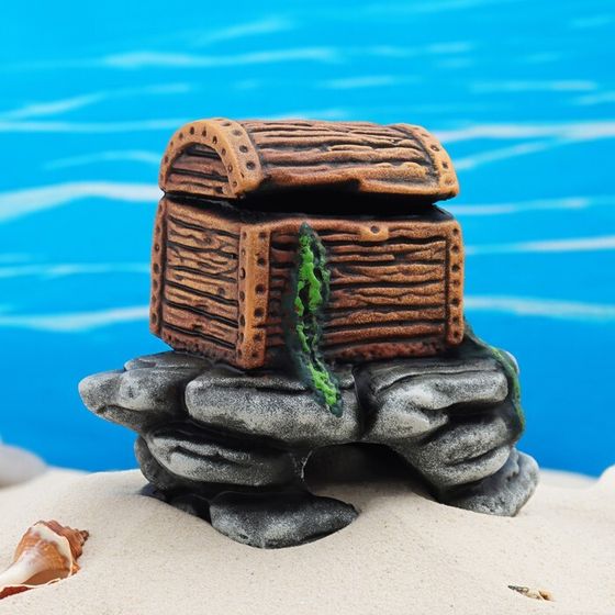Декор для аквариума &quot;Сундук на камнях&quot;, керамический, 14 x 12 x 11 см