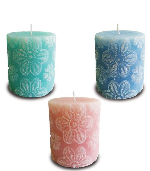!09 НАБОР 2 ШТУКИ - Свеча- цилиндр декоративная "Цветочное кружево" 8 см. цвет микс