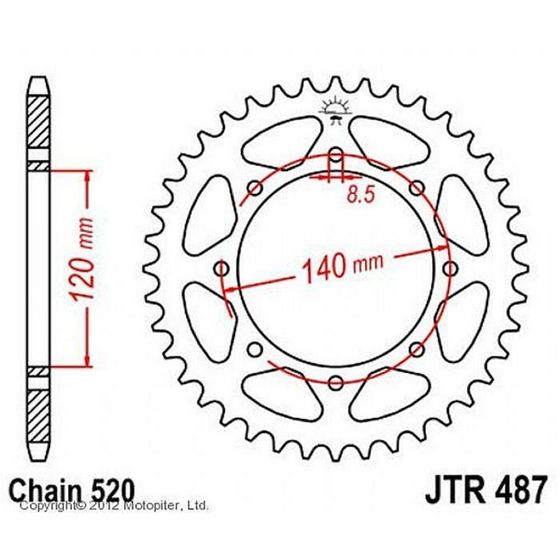 Звезда задняя ведомая JTR487 для мотоцикла стальная, цепь 520, 47 зубьев