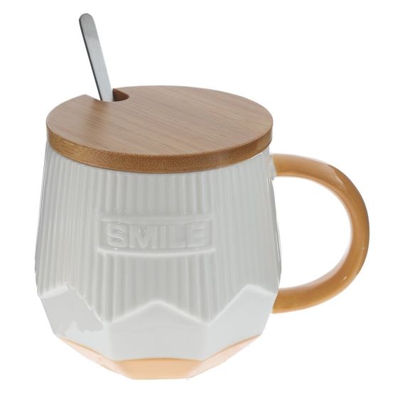 Кружка с крышкой и ложкой, L8,2 W8,2 H9 см, цвет микс