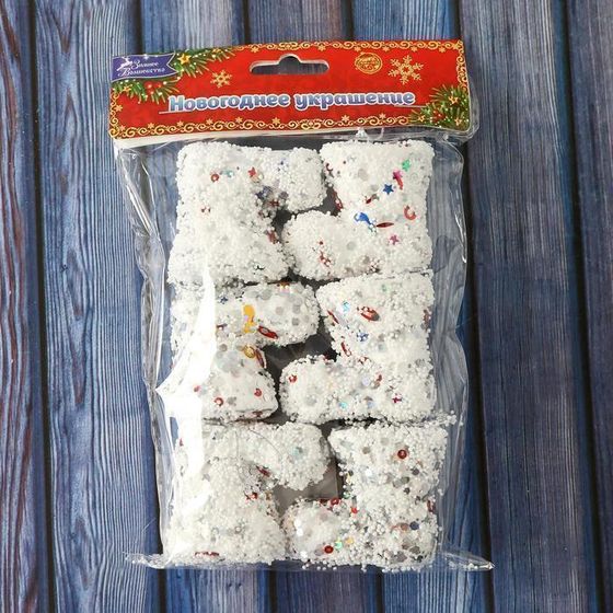 !09 Украшение ёлочное "Сапожки - волшебный перелив" (набор 12 шт) 5х4 см, белый