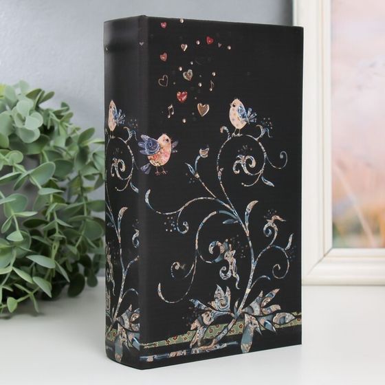 Шкатулка книга-сейф «Птицы и завитки», дерево, искусственная кожа, 21×13×5 см