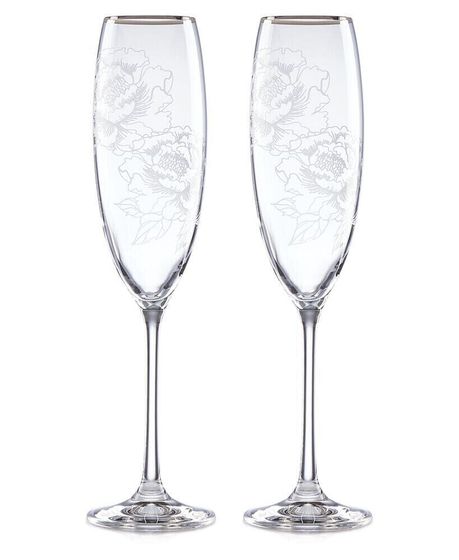 Silver Peony Toasting Flutes