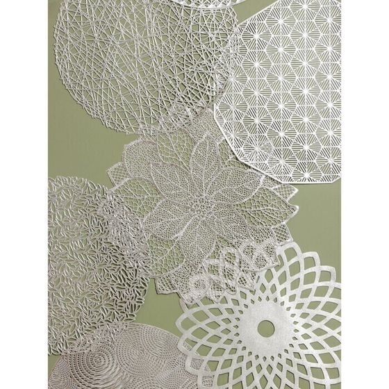 !09 Набор из 5-ти предметов - Салфетка сервировочная на стол «Гипноз», d=38 см, цвет серебро