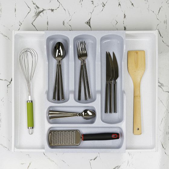 Лоток для приборов AKCESORIA KUCHENNE BASIC серый раздвижной