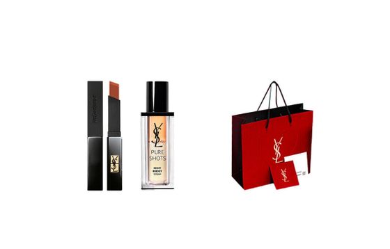 SAINT LAURENT Small Black Stripes 314+Night Queen Essence 30ml+YSL Red Shopping Bag Set