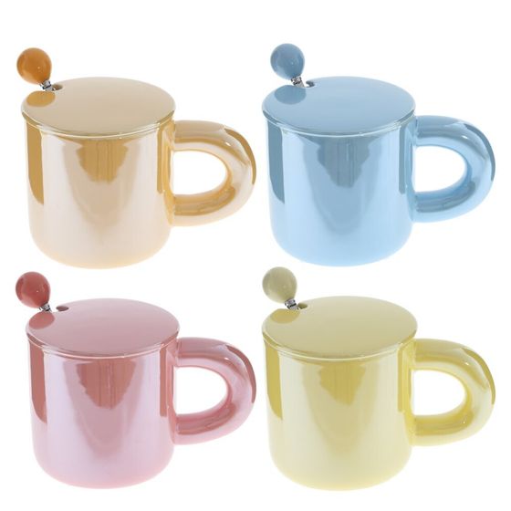 Кружка с крышкой и ложкой, 300 мл, L14 W9 H11 см, 4в.