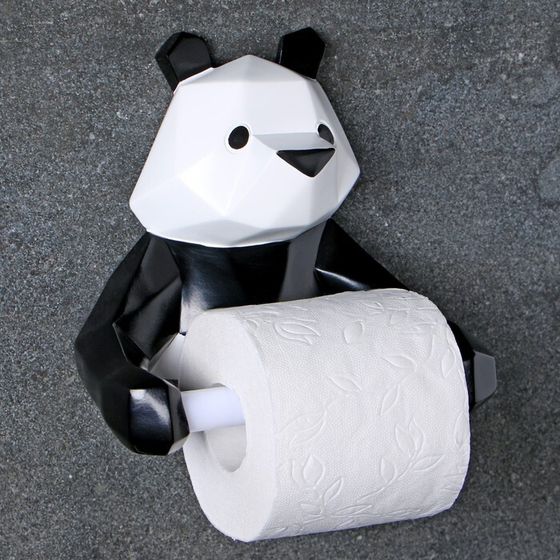 Держатель для туалетной бумаги &quot;Полигональная панда&quot; 19х17х12см, черно-белая
