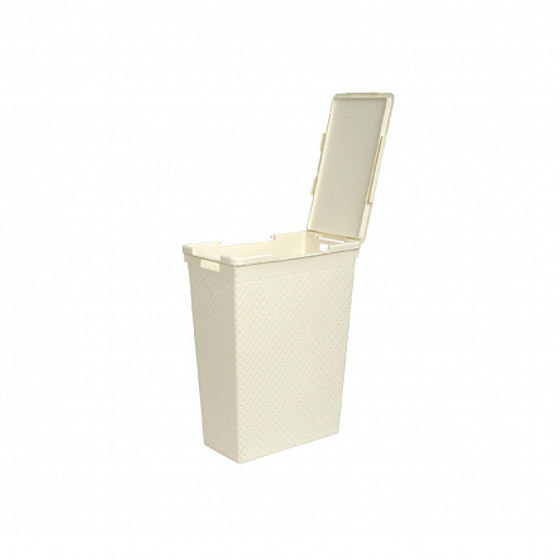 Корзина для белья БЕРЕСТА слоновая кость узкая с крышкой 50л