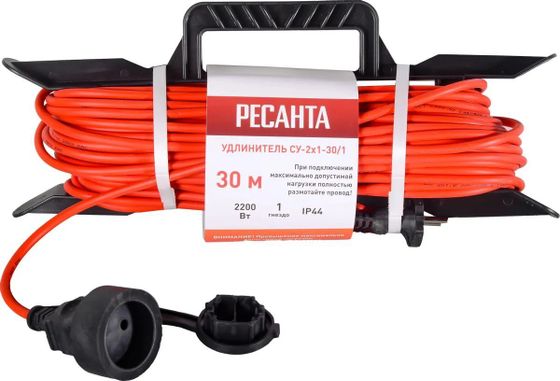 Удлинитель силовой Ресанта СУ-2х1-30/1 (IP44) 2x1.0кв.мм 1розетка 30м (61/118/3)