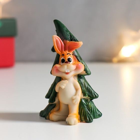 !09 Сувенир полистоун "Заяц перед ёлочкой" МИКС 4,5х4,5х6,8 см.